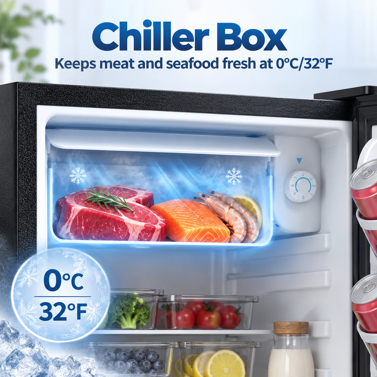 HOMCOM 73 L Mini Fridge with Chiller Box in Black