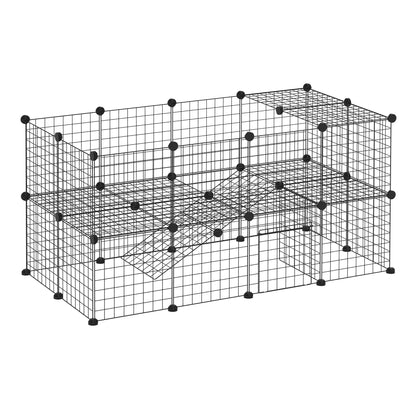 PawHut DIY Pet Playpen سياج معدني سلكي داخلي وخارجي للارانب والحيوانات الصغيرة قفص 36 لوحة اسود