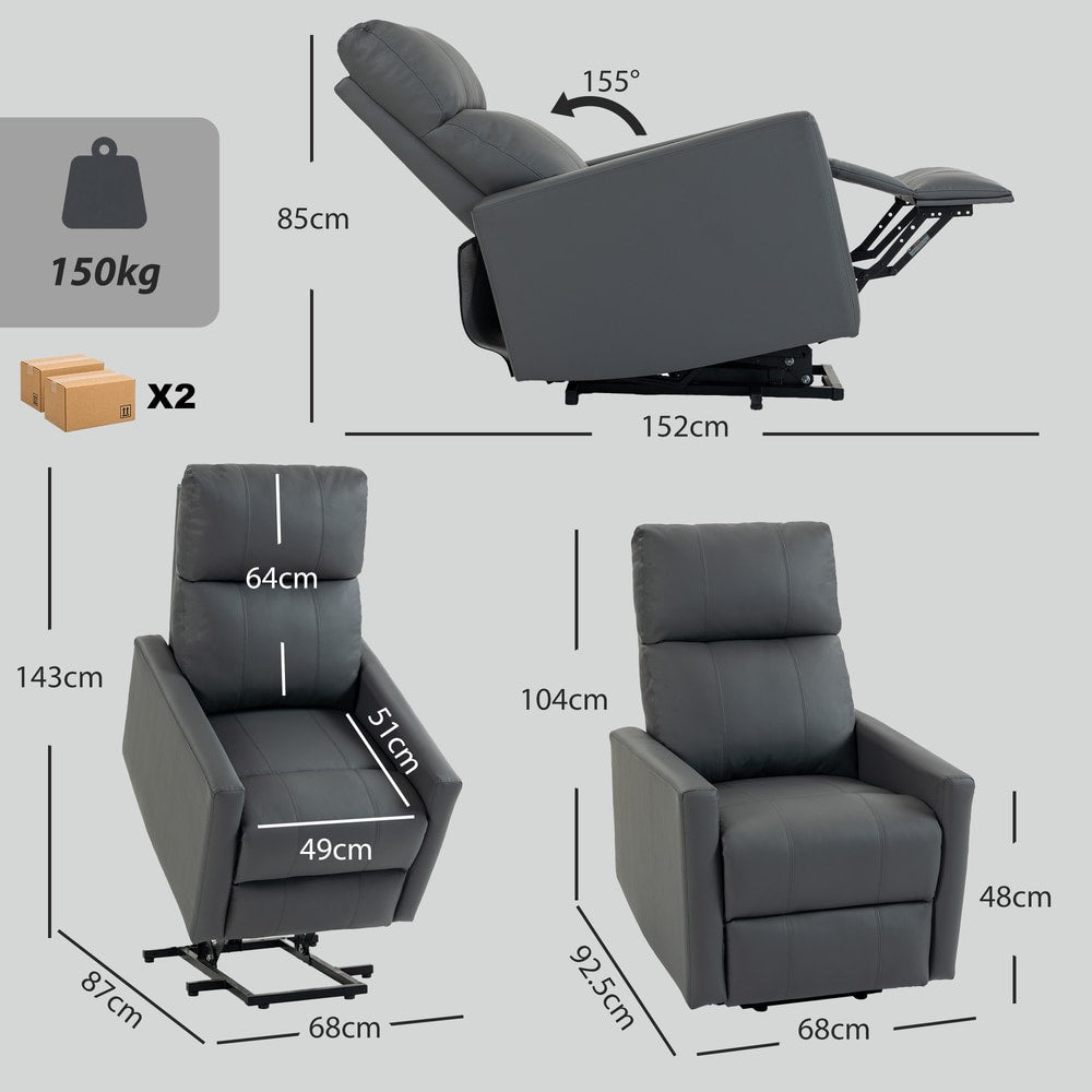 HOMCOM Riser Recliner Chair with Vibration Massage & Heat, Electric Lift Chair for Elderly, Spring Cushion, USB Port, Dark Grey