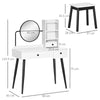 HOMCOM Dressing Table Set with Mirror and Stool, Vanity Makeup Table with 3 Drawers and Open Shelves for Bedroom, Living Room, White