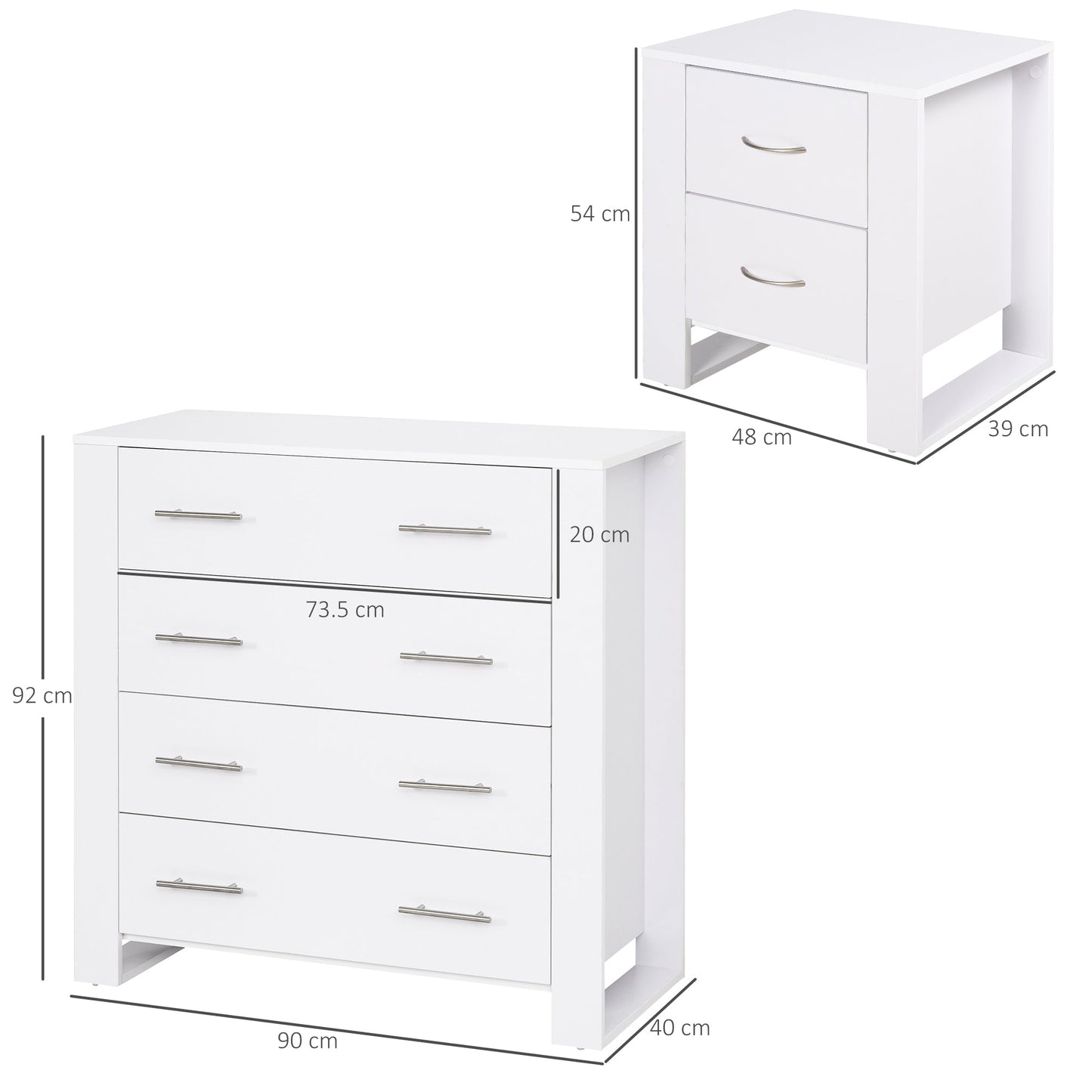 HOMCOM Bedroom Furniture Set, Drawer Chest and Nightstand, Modern White