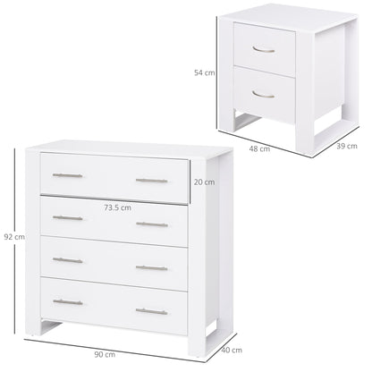 HOMCOM Bedroom Furniture Set, Drawer Chest and Nightstand, Modern White