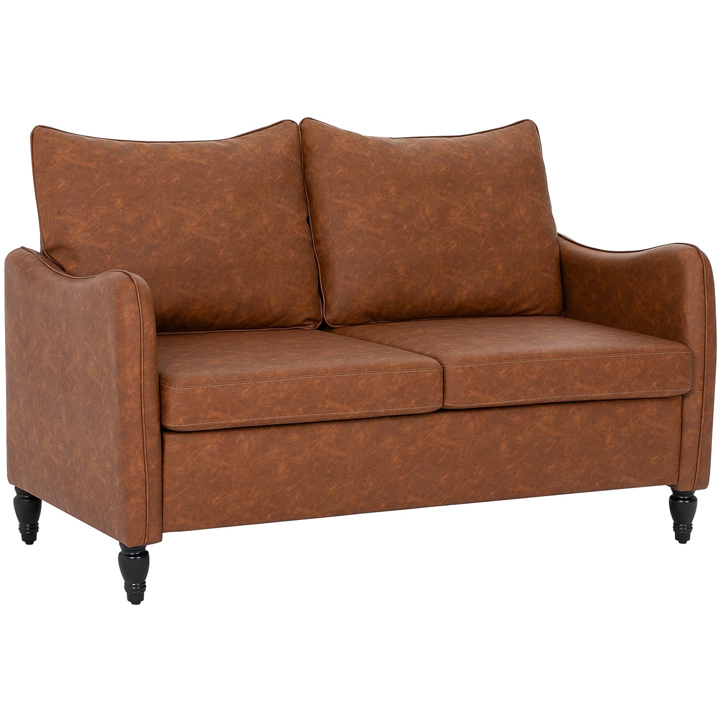 أريكة هومكوم بمقعدين بتصميم رخامي من الجلد الصناعي - بني
