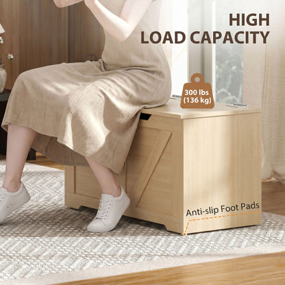 HOMCOM 100L Home Storage Box, with Safety Hinge - Nature Wood Finish