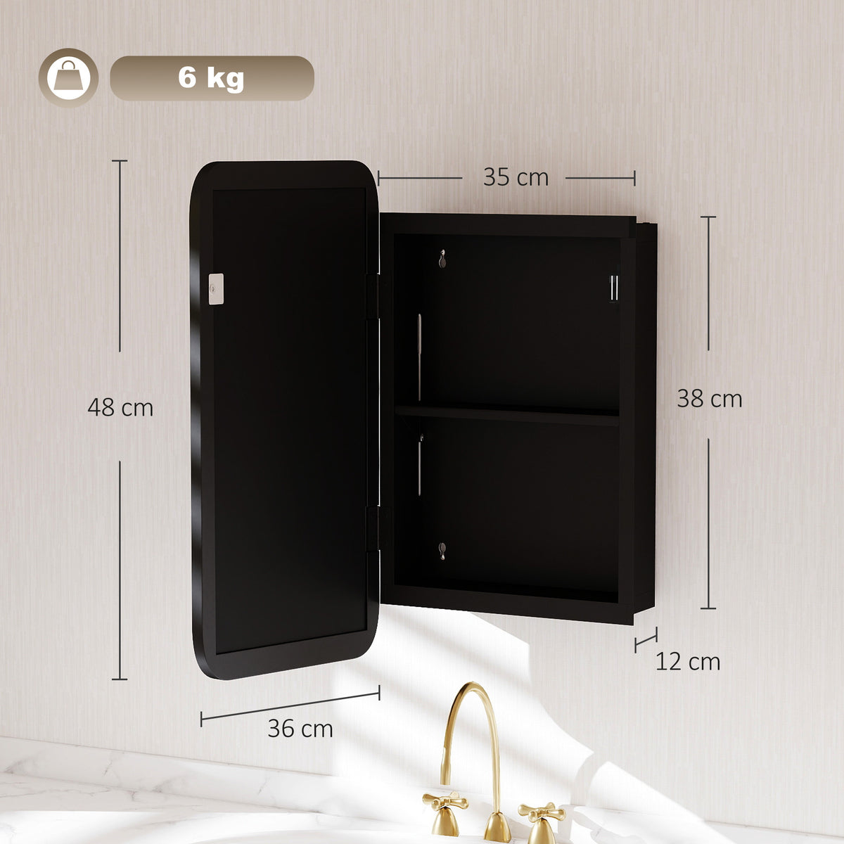 HOMCOM Bathroom Medicine Mirror Cabinet in Black