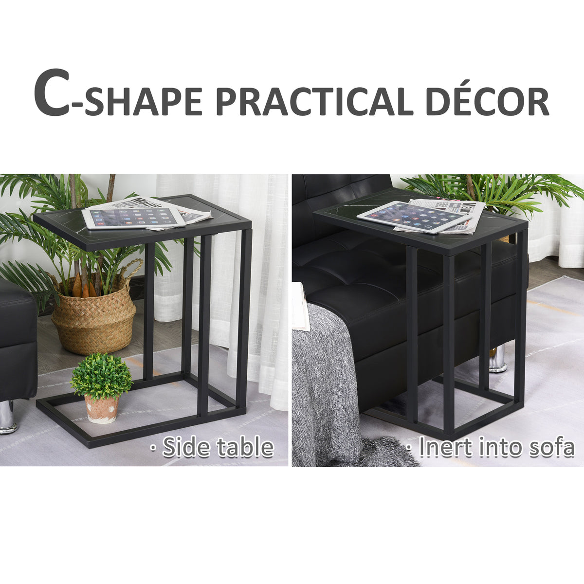 HOMCOM C Shape Bedside Table in Black