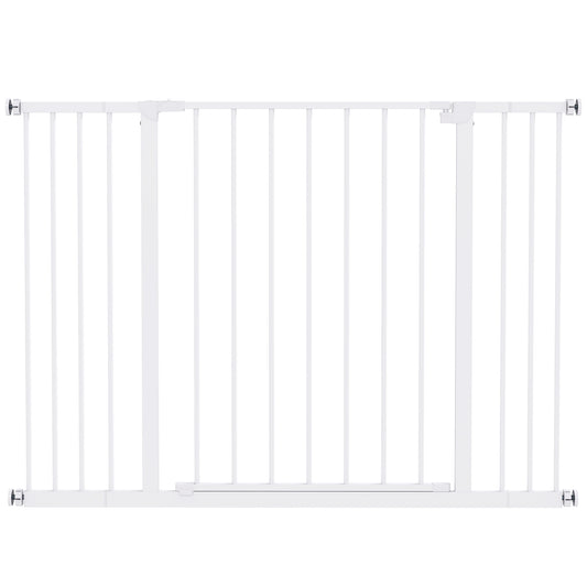 PawHut Dog Gate Pet Safety Gate Stair Barrier Pressure Fit Adjustable 76-82/86-97/101-107 cm, White