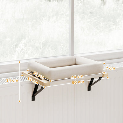 PawHut Cat Radiator Bed, Adjustable Hanging Cat Hammock with Removable and Washable Cushion for Indoor Cats, Cream White