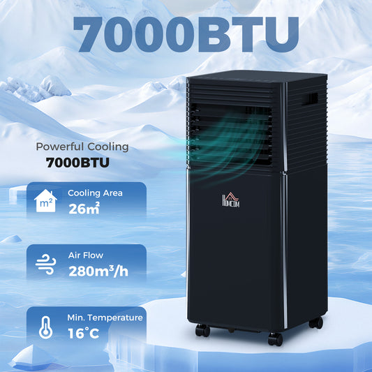 7000 BTU 4-In-1 Portable Air Conditioner Unit Cooling Dehumidifying Ventilating in Black