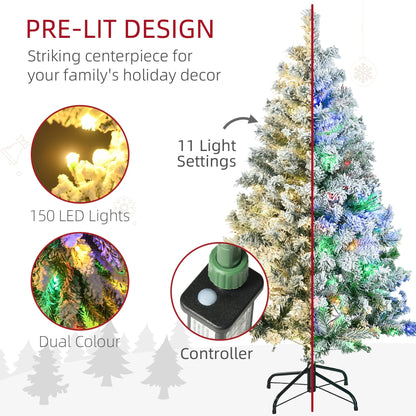 شجرة كريسماس اصطناعية بطول 4.5 قدم من هومكوم مع فروع مثلجة، أضواء LED بيضاء دافئة أو ملونة، وقاعدة فولاذية
