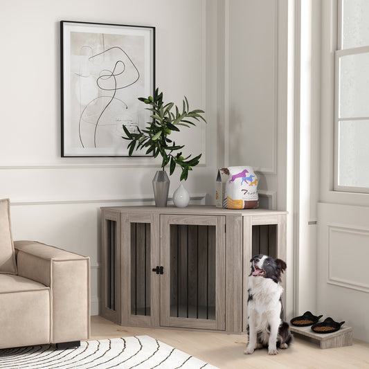 PawHut Dog Crate Furniture Side Table, with Cushion, 122 x 61 x 71cm - Walnut Brown