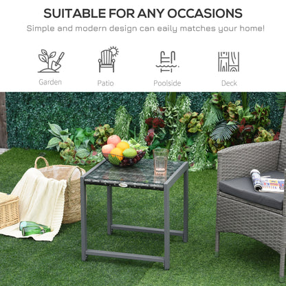طاولة جانبية من الراتان من Outsunny، طاولة قهوة للمكتب، أثاث حديقة شرفة خارجية من الخوص، أريكة محادثة