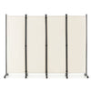 4-Panel Folding Room Divider with Wheels for Living Room Bedroom -White