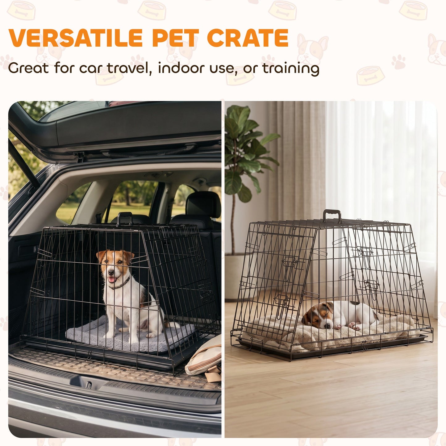 PawHut 30"(76 cm) Car Dog Crate Collapsible Slanted Travel Small Dog Cage with Tray & Handle 76L x 48W x 53H cm