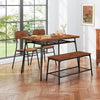4-Piece Dining Table Set Metal with Bench and Storage Racks-Brown