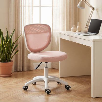HOMCOM Office Chair, Armless Computer Desk Chair with Breathable Mesh, Adjustable Height, Swivel Wheels, Pink