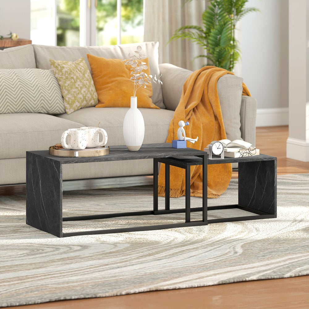 HOMCOM Nesting Coffee Table Set of 2 in Dark Grey Marble Effect