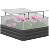 Outsunny Galvanised Raised Garden Bed, Outdoor Planter Box with Greenhouse and Cover for Vegetables, Flowers, Dark Grey