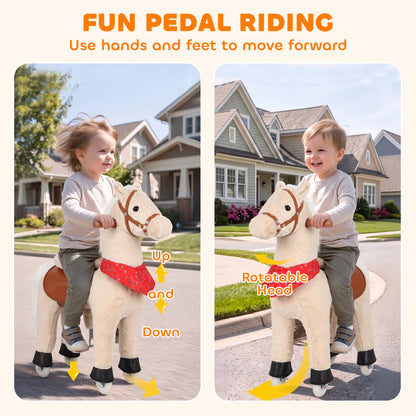 Ride on Horse Pedal Ride On Walking Horse Toy Rotatable Head Neighing Sound in Light Brown