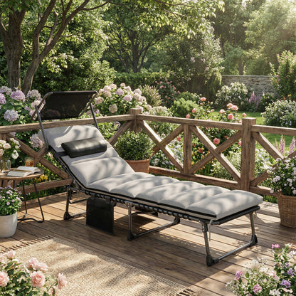 Outsunny Folding Sun Lounger with Canopy in Light Grey