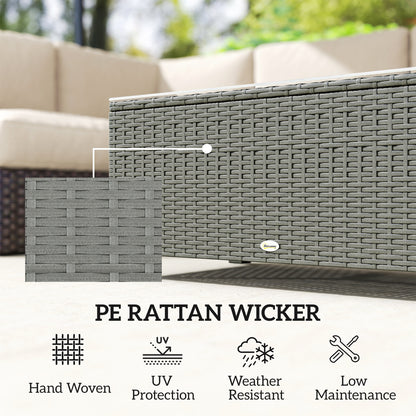 Outsunny Rattan Garden Coffee Table with Glass Top in Light Grey