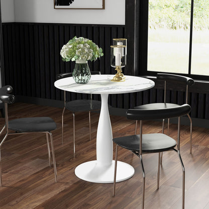 HOMCOM Small 2-Person Dining Table in Faux Marbled White