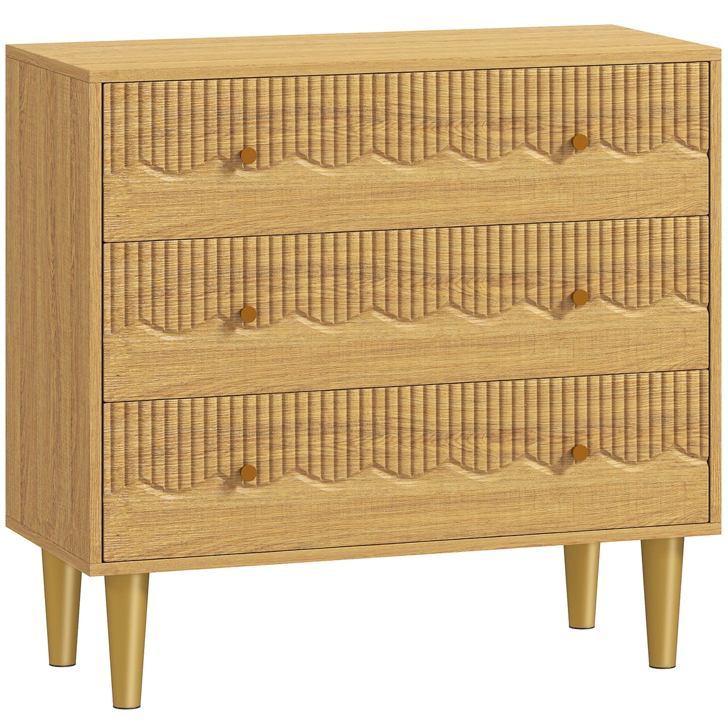 HOMCOM Dresser for Bedroom 3 Drawer Chest of Drawers with Steel Frame for Living Room in Oak