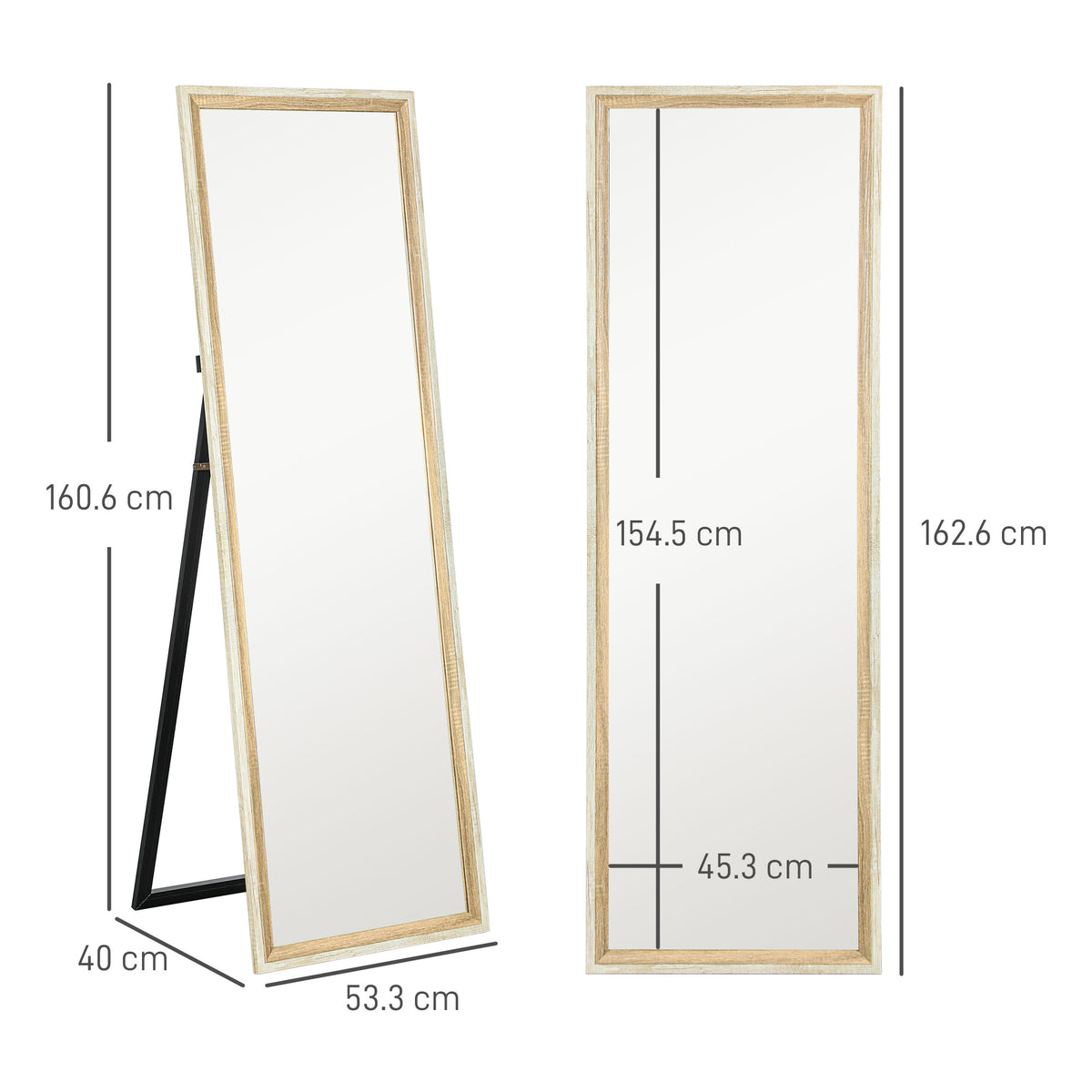 HOMCOM 162.6 cm Two-Tone Full Length Mirror in Oak