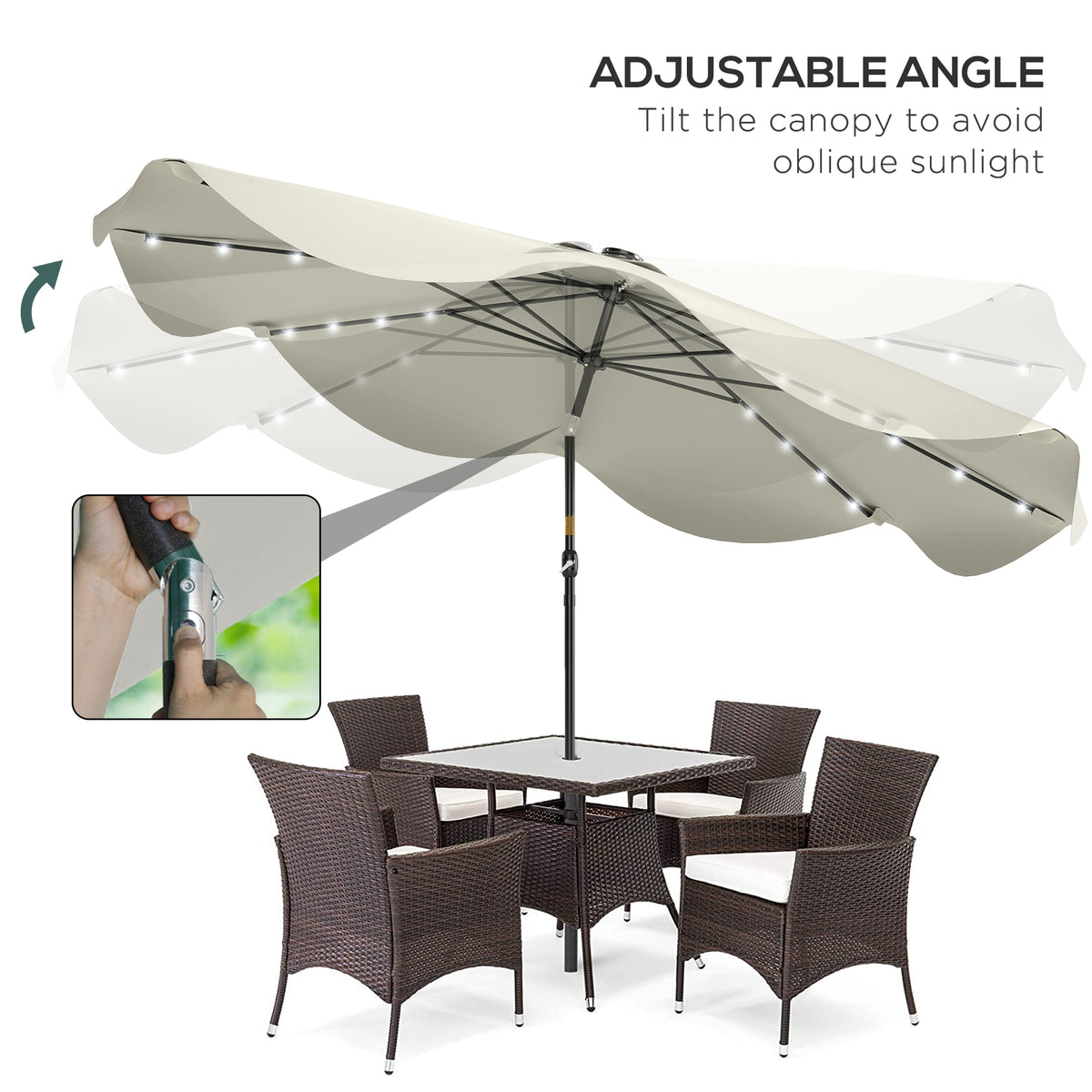 Outsunny Solar Patio Umbrella with LED and Tilt in Cream White