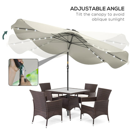 Outsunny Solar Patio Umbrella with LED and Tilt in Cream White