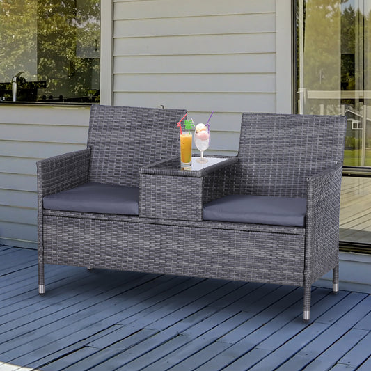 Outsunny 2-Seater PE Rattan Outdoor Garden Bench in Grey