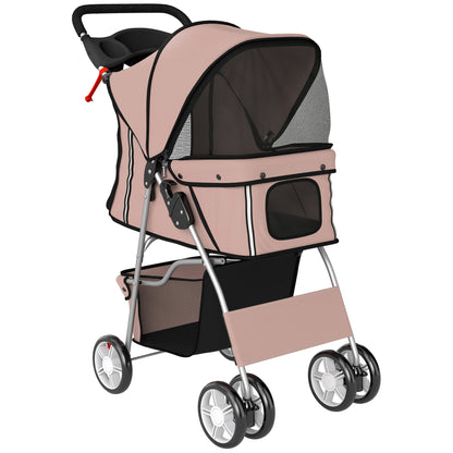 PawHut Dog Pram, Pet Stroller with Reflective Strips, Foldable Cat Stroller with 360 degrees Swivel Wheels, Brown