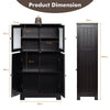 4-Door Bathroom Floor Cabinet with Glass Doors and Adjustable Shelf-Black