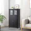 4-Door Bathroom Floor Cabinet with Glass Doors and Adjustable Shelf-Black