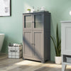 4-Door Bathroom Floor Cabinet with Glass Doors and Adjustable Shelf-Grey