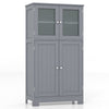 4-Door Bathroom Floor Cabinet with Glass Doors and Adjustable Shelf-Grey