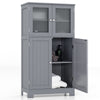 4-Door Bathroom Floor Cabinet with Glass Doors and Adjustable Shelf-Grey
