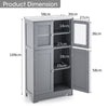 4-Door Bathroom Floor Cabinet with Glass Doors and Adjustable Shelf-Grey