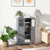4-Door Bathroom Floor Cabinet with Glass Doors and Adjustable Shelf-Grey