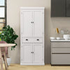 4-Door Tall Kitchen Cupboard Adjustable Shelves and Drawer-White