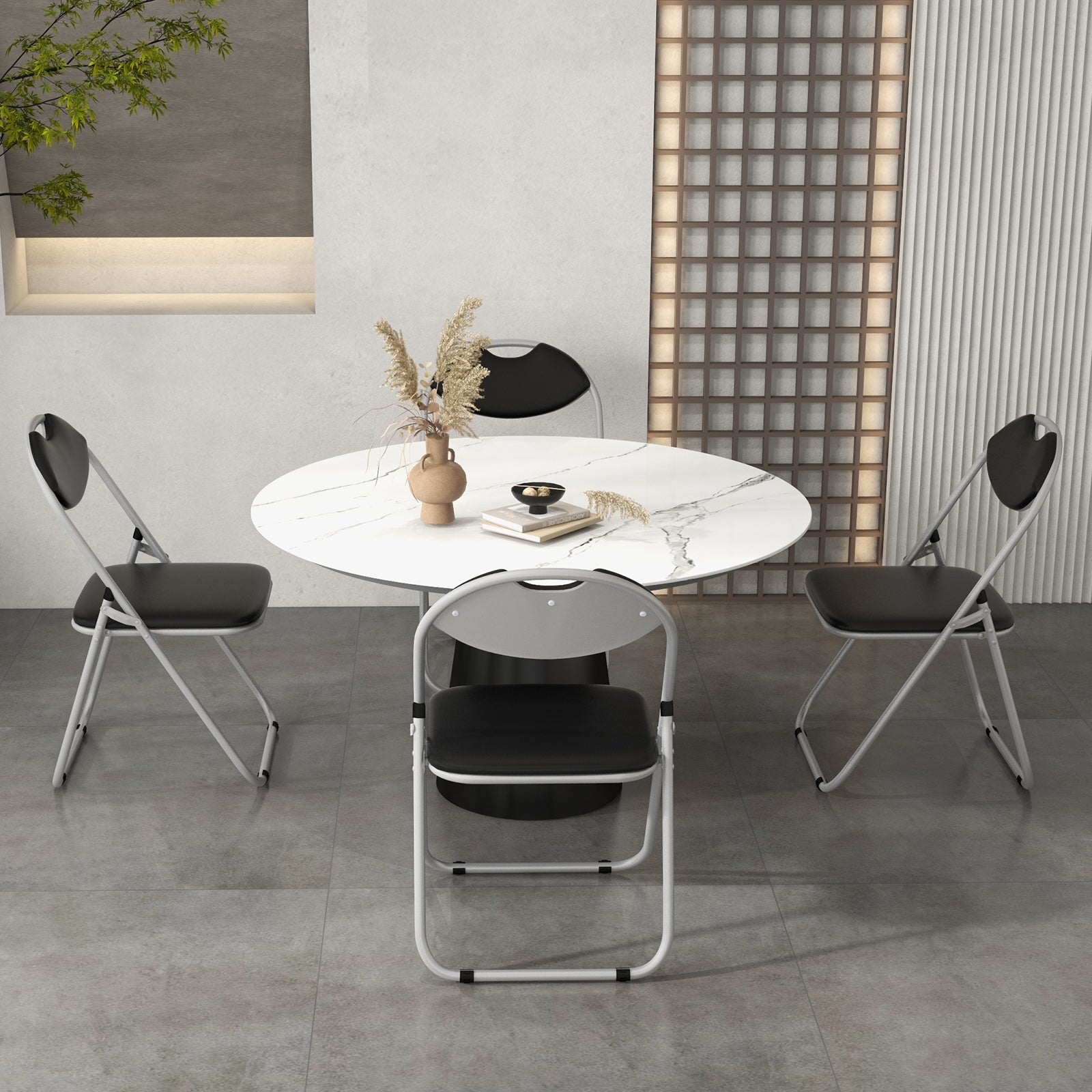 4 Pack Folding Chairs Metal Conference Chair with Padded Seat and Back