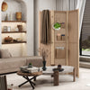 3 Panel Faux Linen Room Divider with Storage Bags-Natural