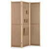 3 Panel Faux Linen Room Divider with Storage Bags-Natural