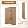 3 Panel Faux Linen Room Divider with Storage Bags-Natural