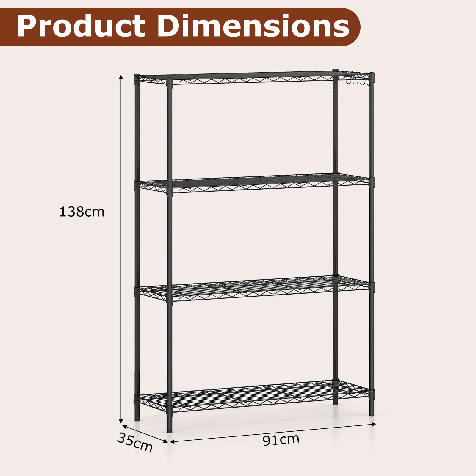 3/4/5/6-Tier Wire Shelving Unit Adjustable Metal Storage Shelves with V-shaped Shelving Rack-4-Tier-M