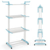4-Tier Foldable Airer Clothes Drying Rack with Wings and Casters-Blue
