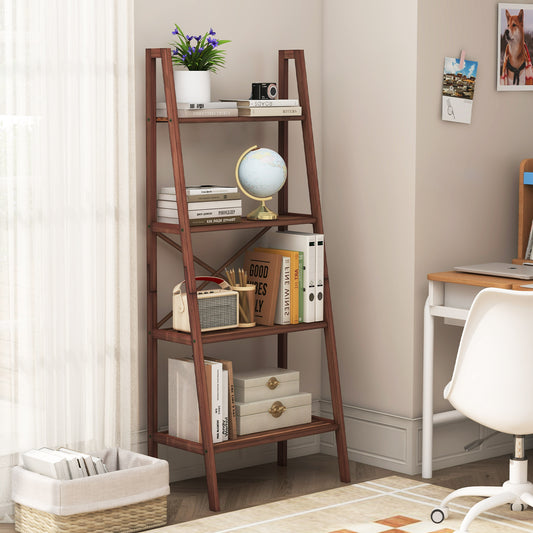 4-Tier Freestanding Bookcase with Anti-Toppling Device for Living Room-Brown