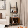 4-Tier Ladder Shelf with Cabinet Industrial Bookcase with Metal Frame-Rustic Brown