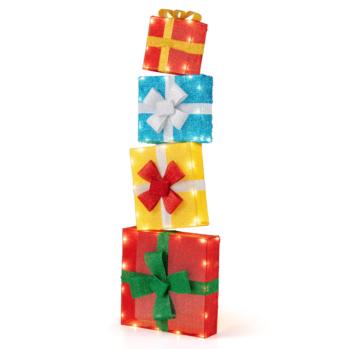 4 Ft Lighted Stackable Gift Boxes with LED Lights and Bows