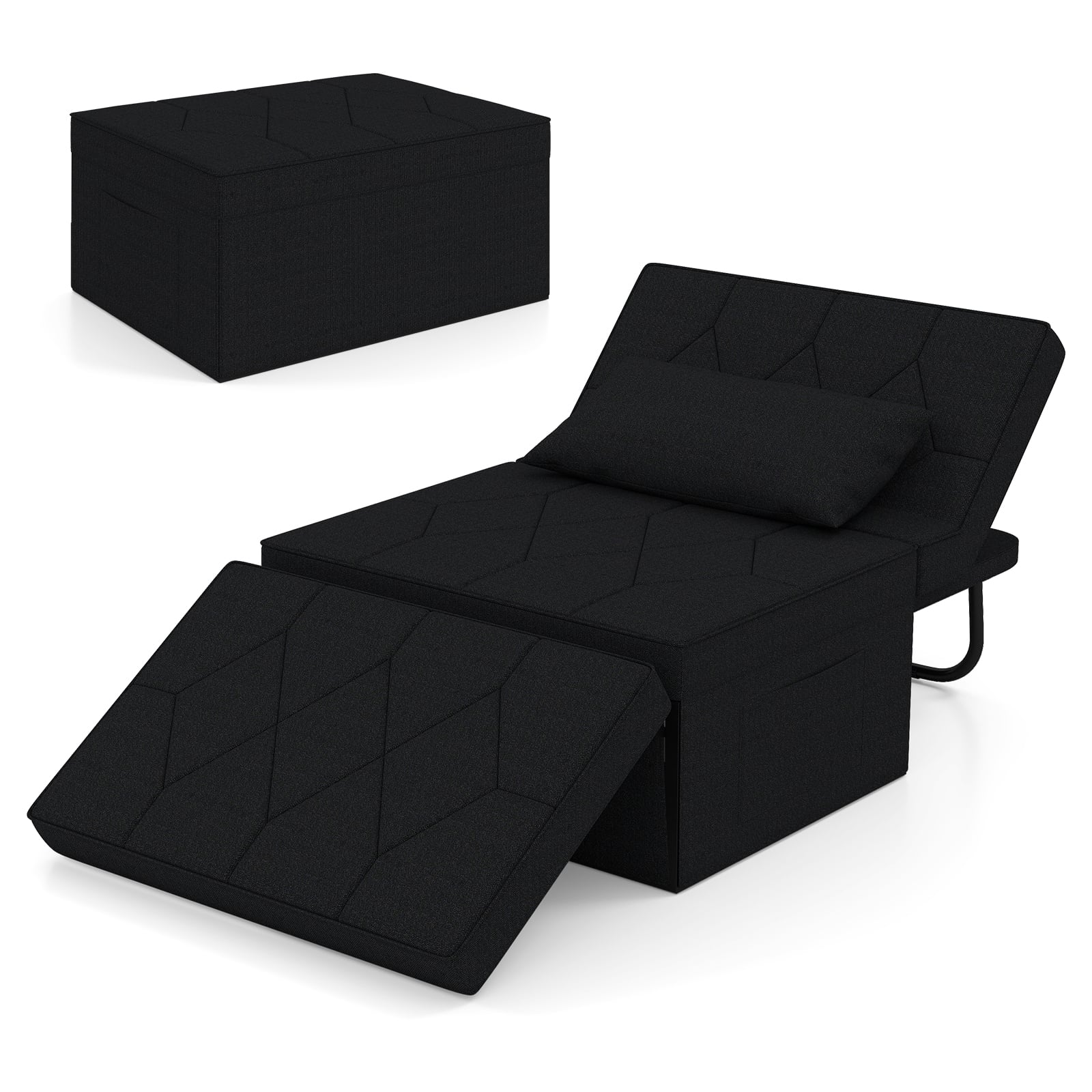 4-in-1 Foldable Sofa Bed Ottoman Convertible Sleeper Sofa Chair-Black